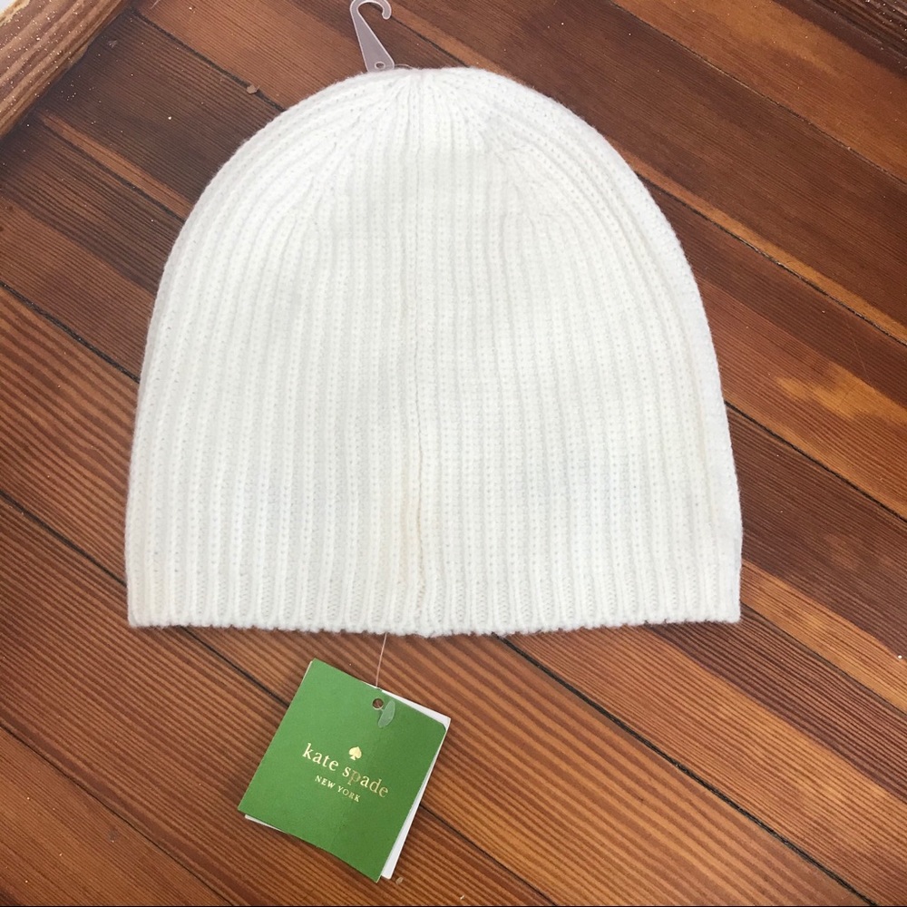 Kate Spade White Winking Wool Blend Knit Beanie - Picture 4 of 5